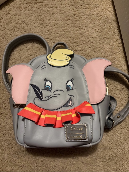 Loungefly Handbags - Loungefly rare Disney Grey Dumbo Mini Backpack with Pink Ears and Yellow Hat